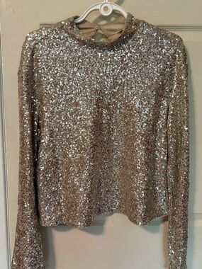 H&M Champagne Sequin Long-Sleeve Top